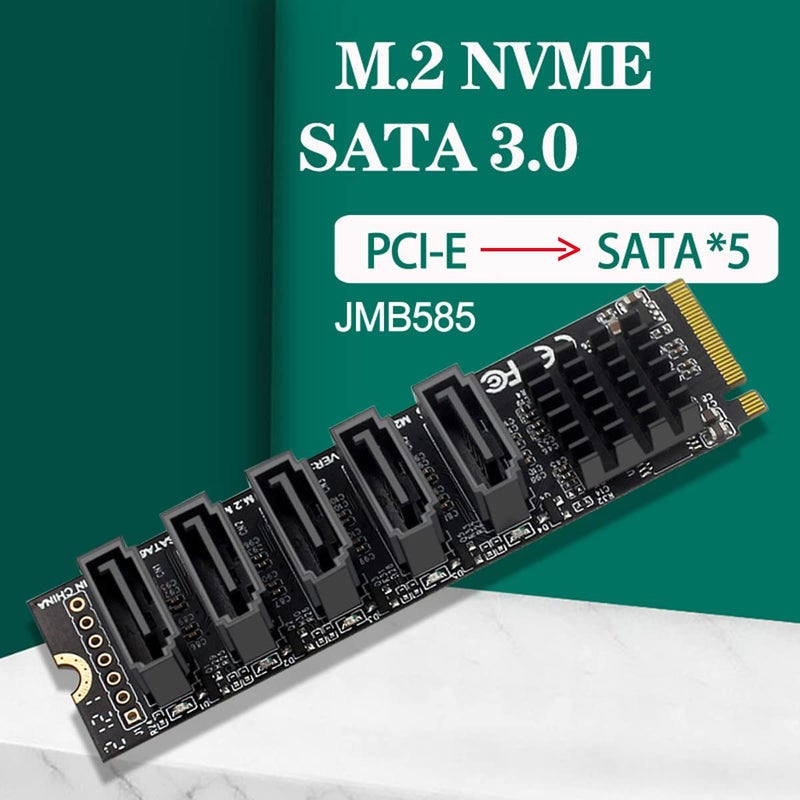 Cablecc NGFF NVME M-Key PCI Express to SATA 3.0 6Gbps 5 Ports Adapter Converter Hard Drive Extension Card JMB585 2280 - Image 2
